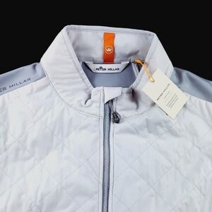 NEW Peter Millar Crown Sport Diamond Quilted XL Grey Golf 2-Way Zip Vest Jacket